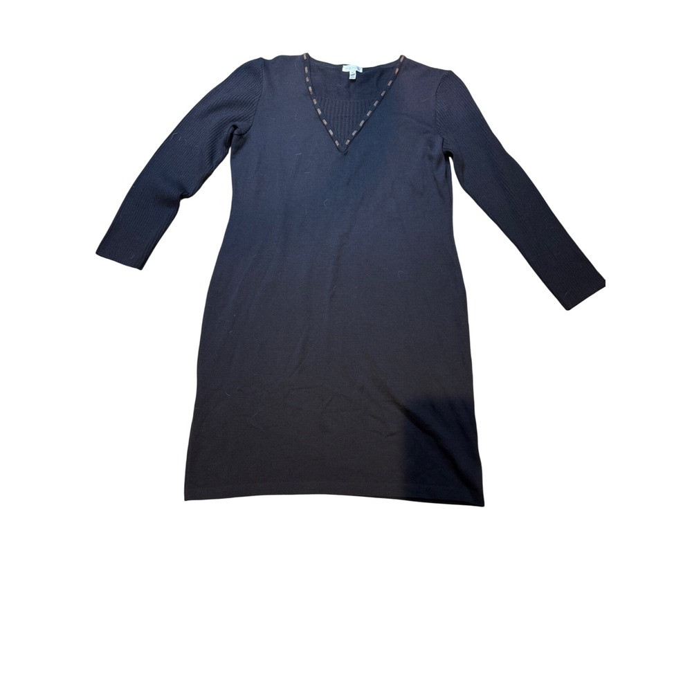 ST JOHN SPORT Black Knit V‎ Neck Long Sleeve Sweater Dress XL
